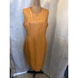 Calvin Klein Caramel Tan Women’s Faux Leather Dress Size 12 Minimalist Chic